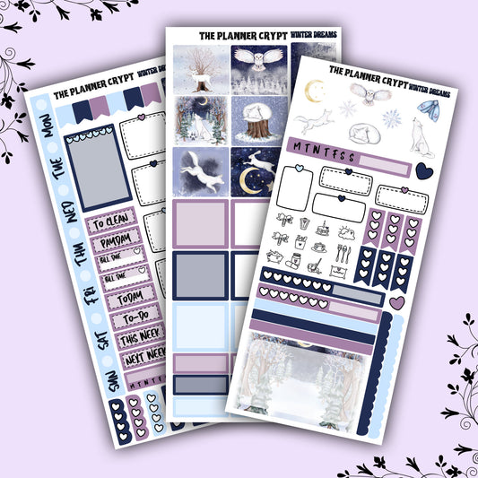 Hobonichi weeks weekly planner sticker kit, winter planner stickers, winter dreams