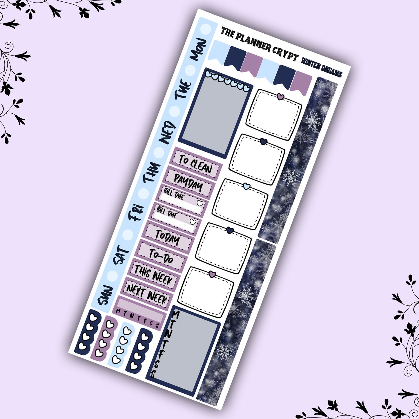 Hobonichi weeks weekly planner sticker kit, winter planner stickers, winter dreams