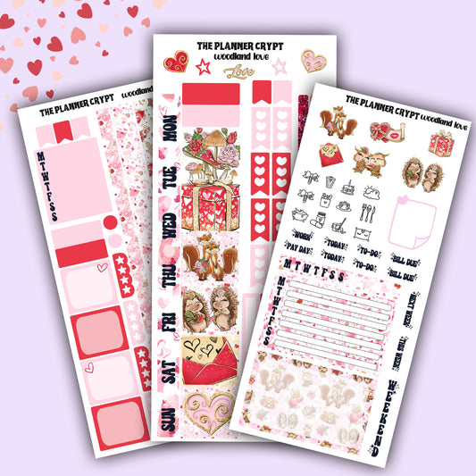 Valentines day hobonichi weeks, sticker kit, hobonichi planner, cute stickers, functional stickers, small planner stickers, love stickers